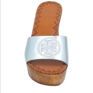 Tory Burch, silver wedges.